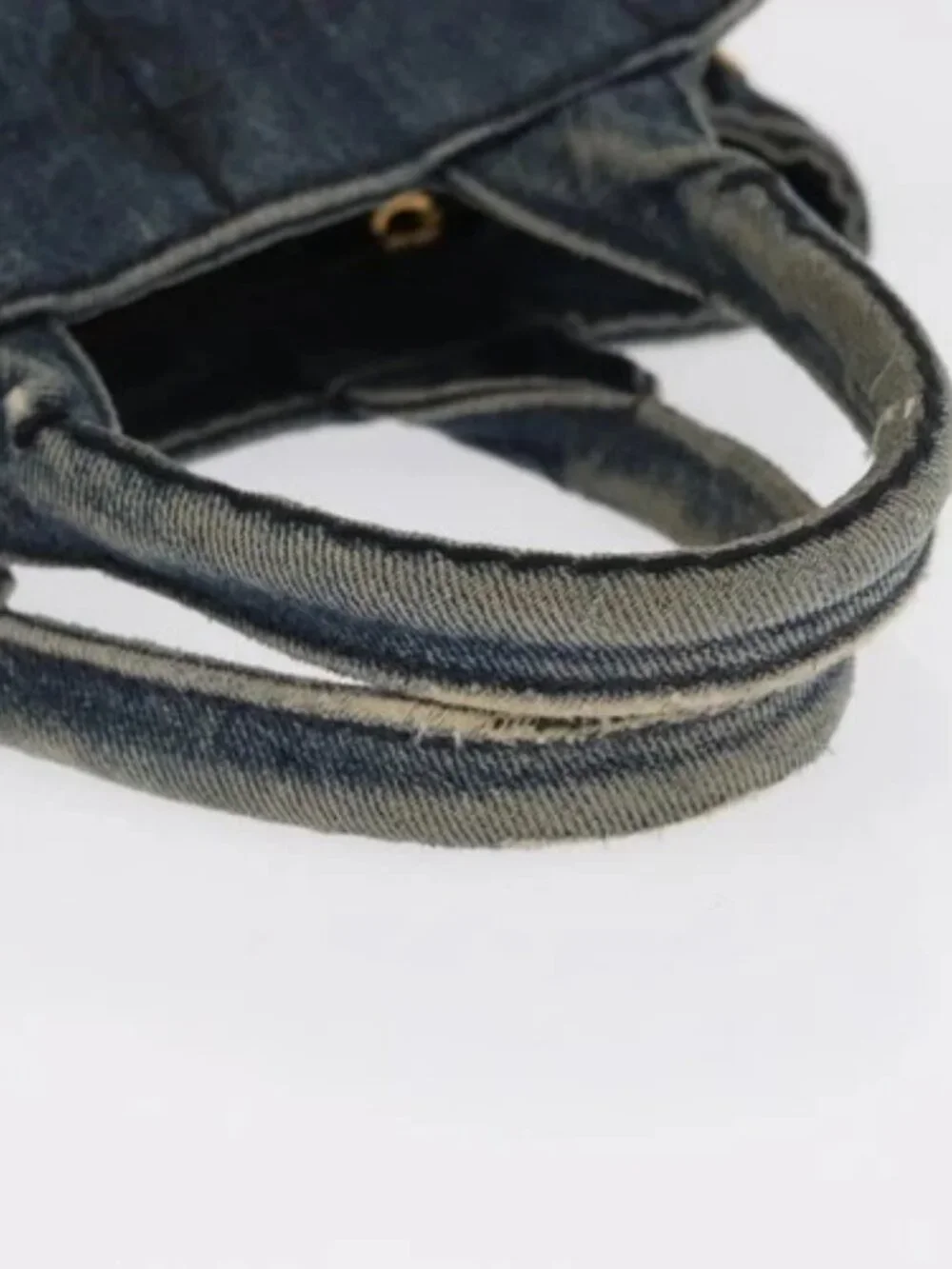 PRADA Canapa PM Hand Bag Denim Blue Gold Auth - Picture 7 of 16